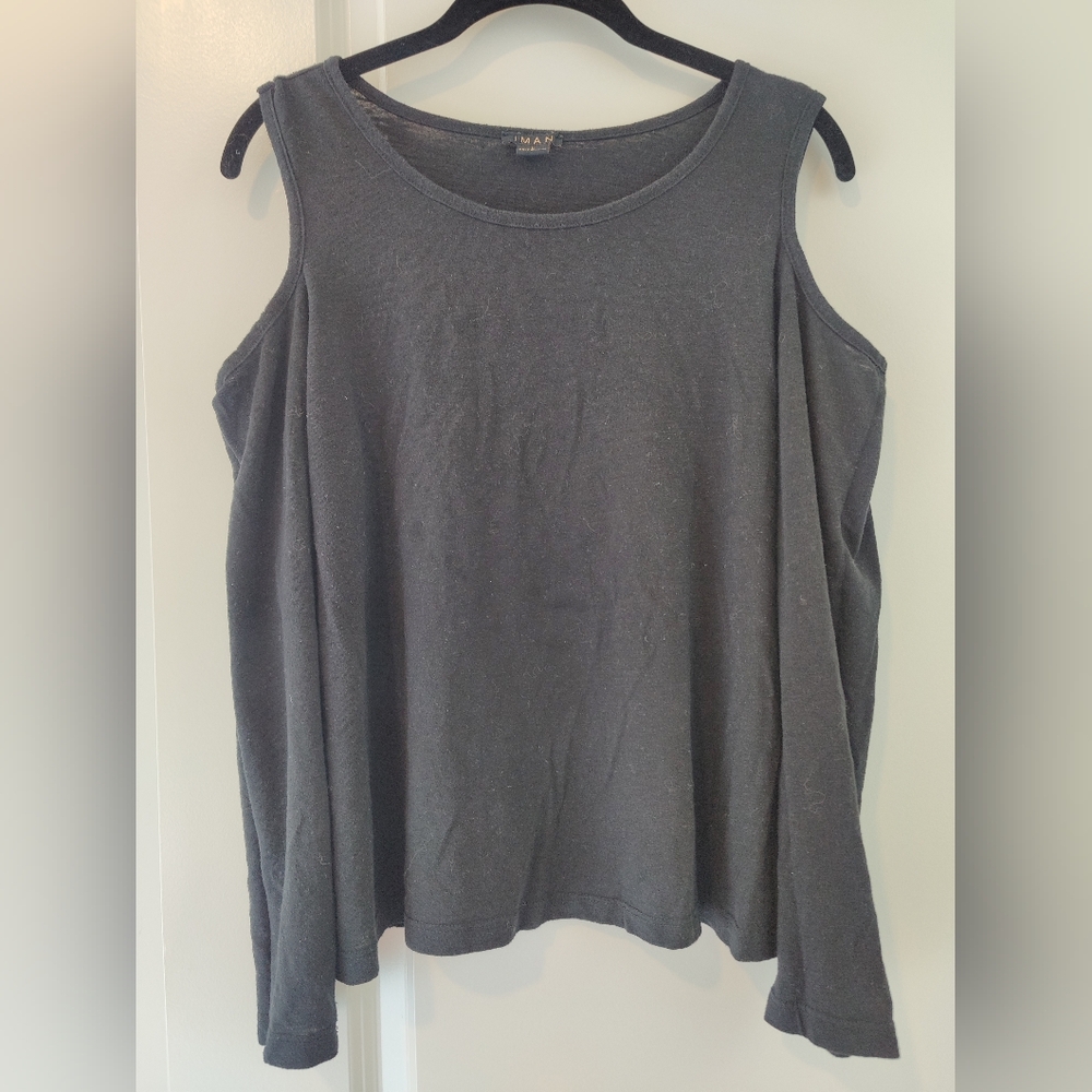 Iman cold shoulder long sleeve top L black